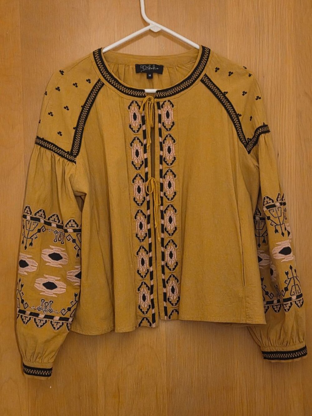 RD & Koko Anthropologie Boho Tie Front Cardigan Top Womens M Mustard Yellow Gold